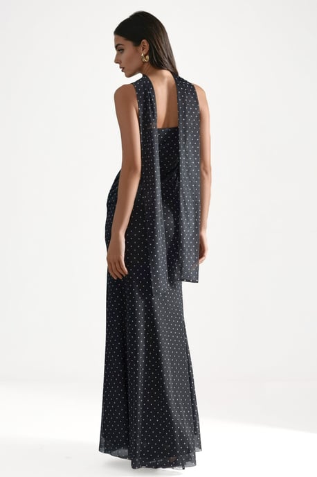 Polkadot Strapless Maxi Jurk met Sjaal Detail - Image 3