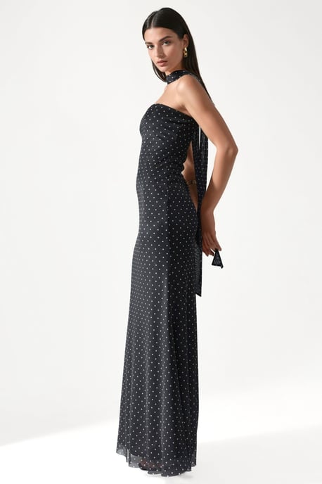 Polkadot Strapless Maxi Jurk met Sjaal Detail - Image 5