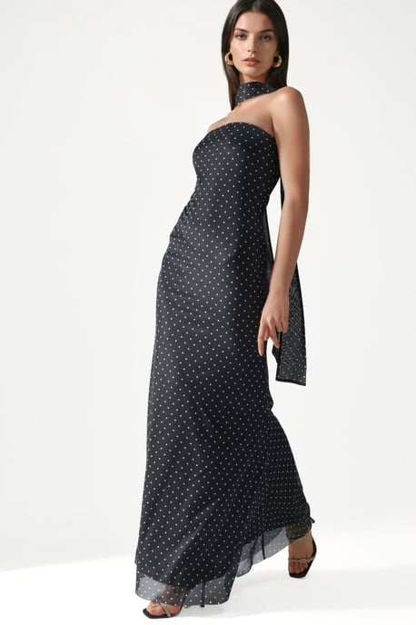 Polkadot Strapless Maxi Jurk met Sjaal Detail - Image 6