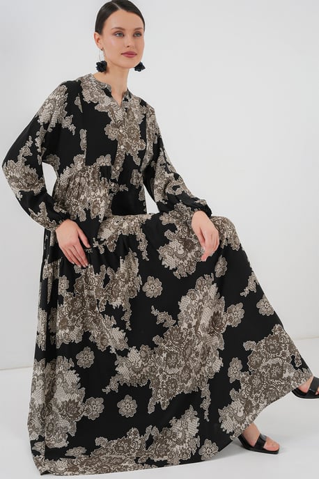 Geprinte V-hals Maxi-jurk met Knoopsluiting - Image 2