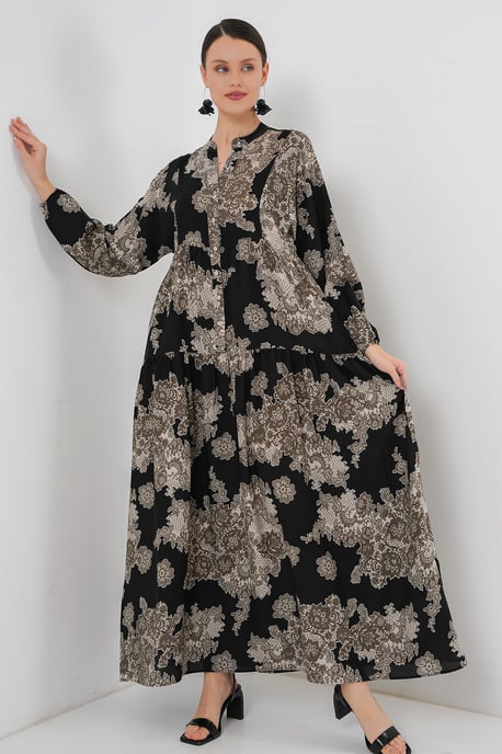 Geprinte V-hals Maxi-jurk met Knoopsluiting - Image 3