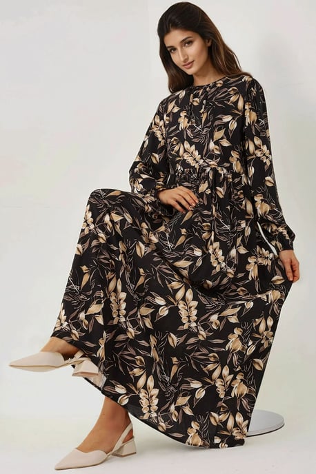 Floral Print Long Sleeve Viscose Maxi Dress - Image 1