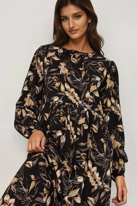 Floral Print Long Sleeve Viscose Maxi Dress - Image 2