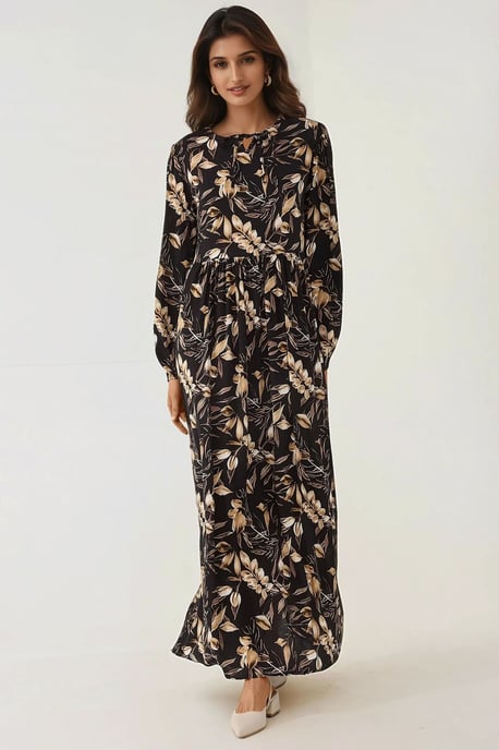 Floral Print Long Sleeve Viscose Maxi Dress - Image 3