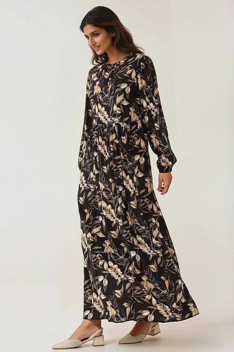 Floral Print Long Sleeve Viscose Maxi Dress - Image 4