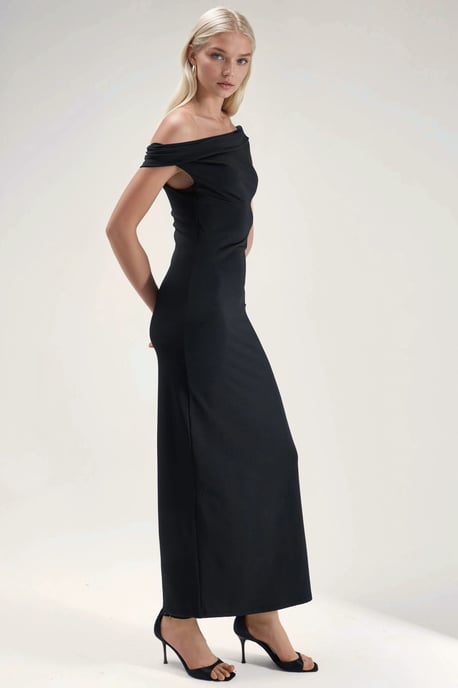 Asymmetrisk krage bodycon maxiklänning - Image 3