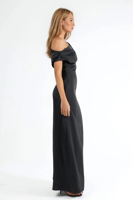 Asymmetrische Kraag Bodycon Satijnen Maxi Jurk - Image 3