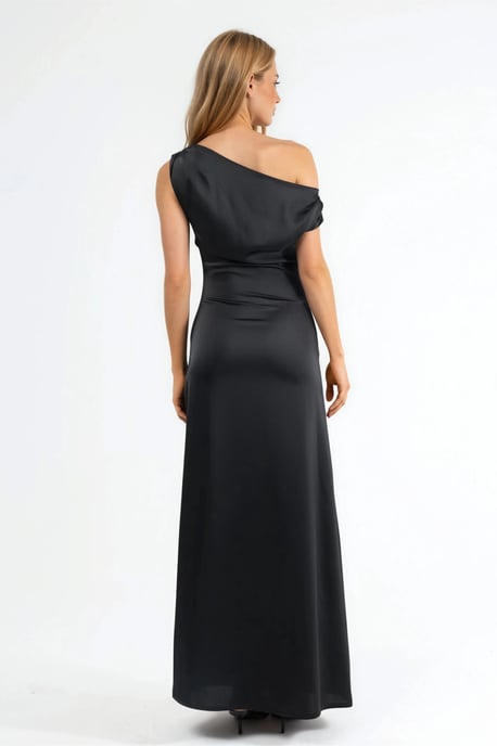 Asymmetrische Kraag Bodycon Satijnen Maxi Jurk - Image 4