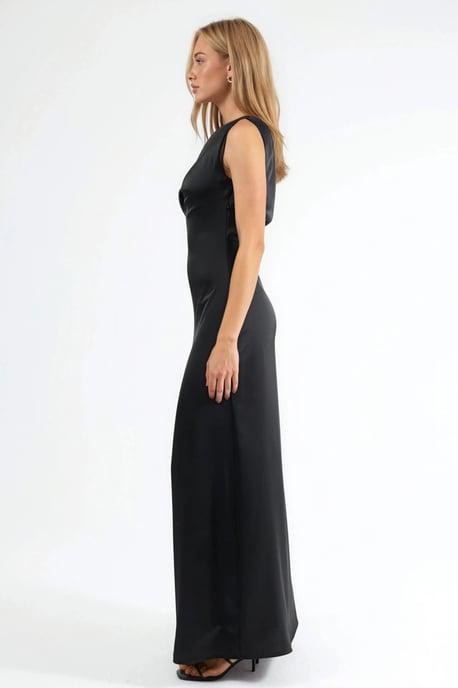 Asymmetrische Kraag Bodycon Satijnen Maxi Jurk - Image 5