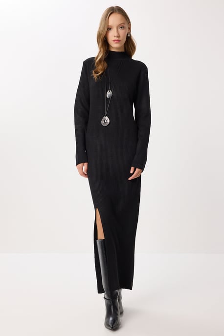 Texturerad Bodycon Stickad Klänning med Slits - Image 2
