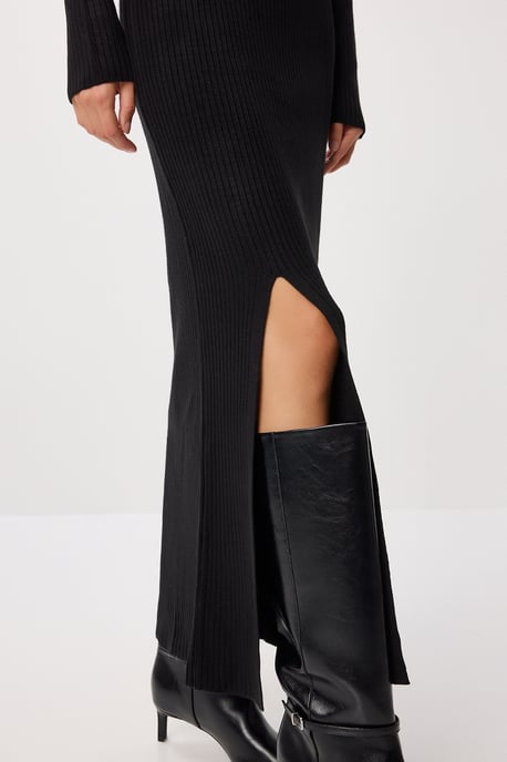 Texturerad Bodycon Stickad Klänning med Slits - Image 3