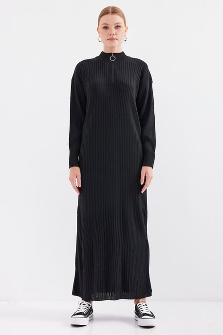 Geweven Tricot Jurk met Halve Col en Rits - Image 3
