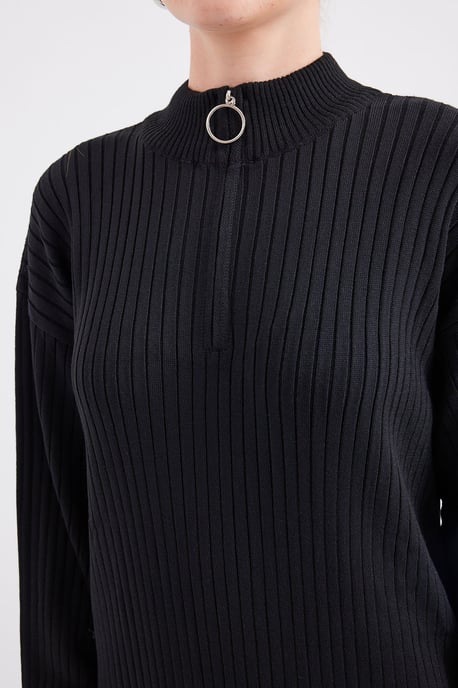 Geweven Tricot Jurk met Halve Col en Rits - Image 4