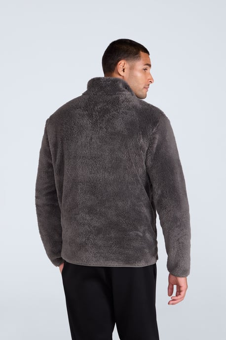 Men's Fleece Teddy Sweater with Pockets Half Zip Warm Cosy Casual Jacket Khaki - Image 4