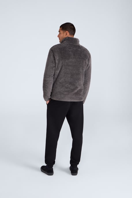 Men's Fleece Teddy Sweater with Pockets Half Zip Warm Cosy Casual Jacket Khaki - Image 5