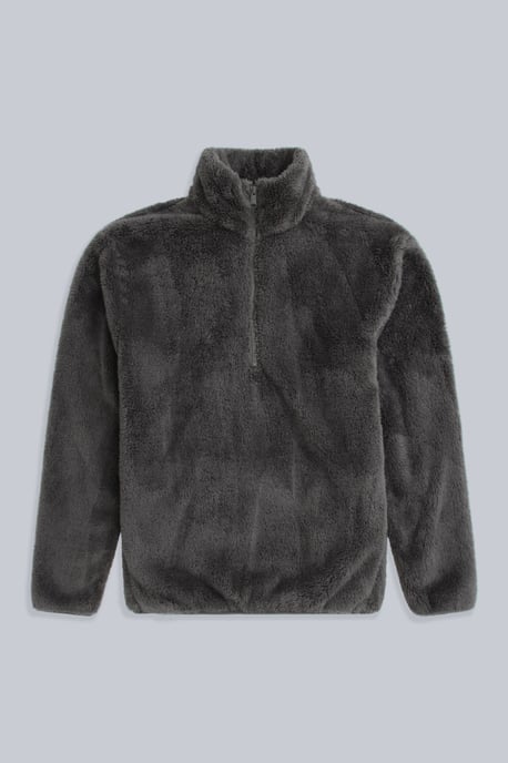 Men's Fleece Teddy Sweater with Pockets Half Zip Warm Cosy Casual Jacket Khaki - Image 6