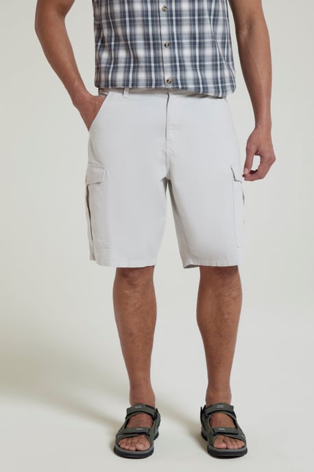 'Lakeside' Mens Twill Cotton Cargo Shorts With Multiple Pockets Off-White - Image 1