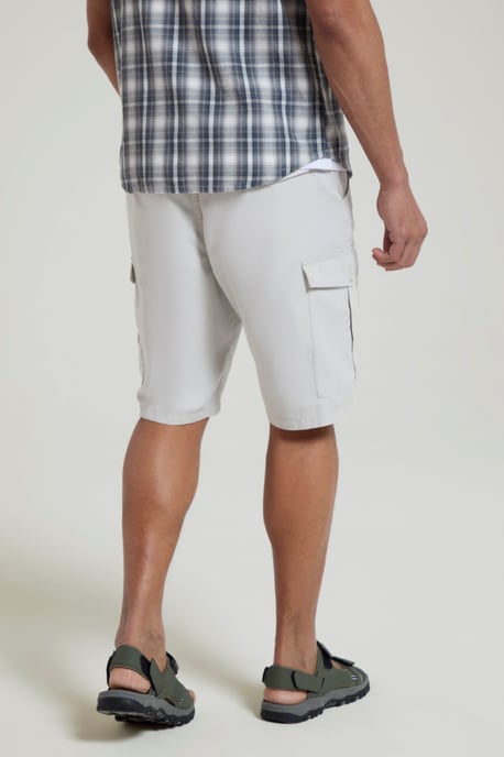 'Lakeside' Mens Twill Cotton Cargo Shorts With Multiple Pockets Off-White - Image 3