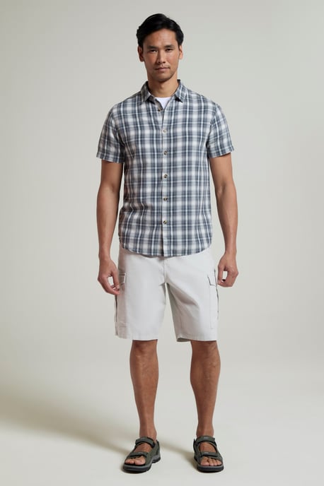 'Lakeside' Mens Twill Cotton Cargo Shorts With Multiple Pockets Off-White - Image 4