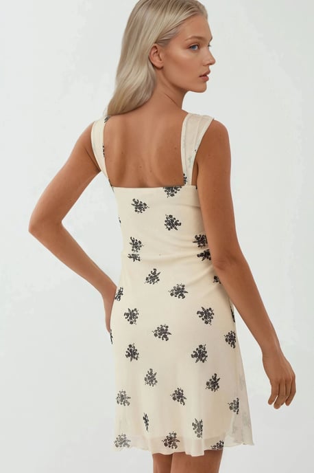 Polka Dot Sleeveless Mini Tulle Dress with Square Neckline - Image 3