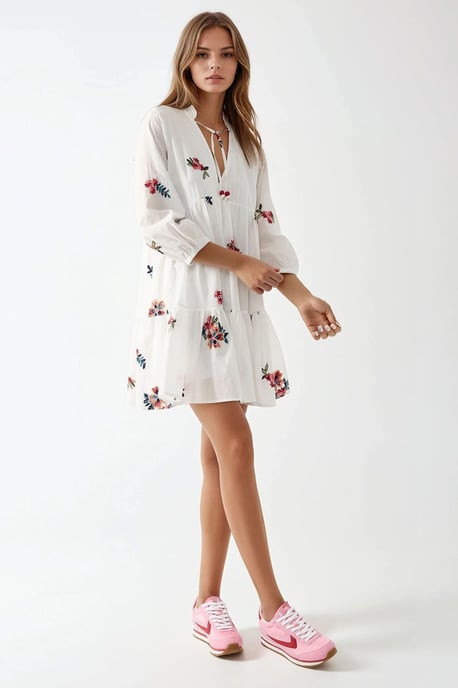 Patroon V-hals Mini-jurk - Image 4