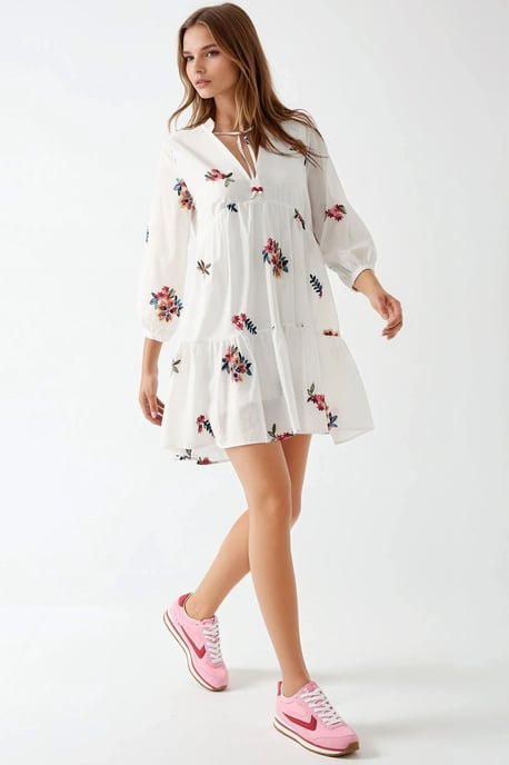 Patroon V-hals Mini-jurk - Image 5