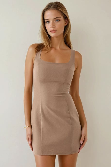 Texturerad Fyrkantig Krage Bodycon Mini Klänning - Image 1