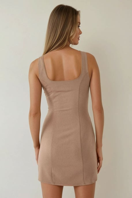 Texturerad Fyrkantig Krage Bodycon Mini Klänning - Image 3