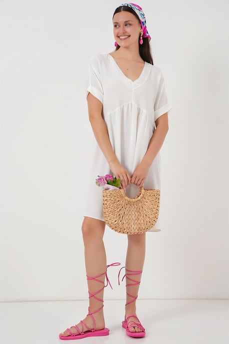 V-hals Mini Jurk met Voering - Image 3