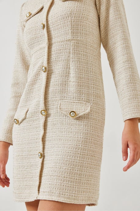 Geknoopte Pocket Tweed Mini Jurk met Ronddecolleté - Image 2