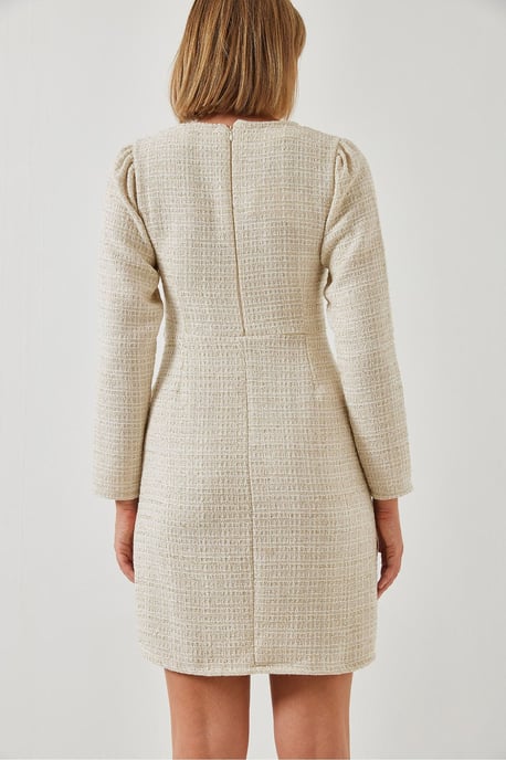 Geknoopte Pocket Tweed Mini Jurk met Ronddecolleté - Image 3