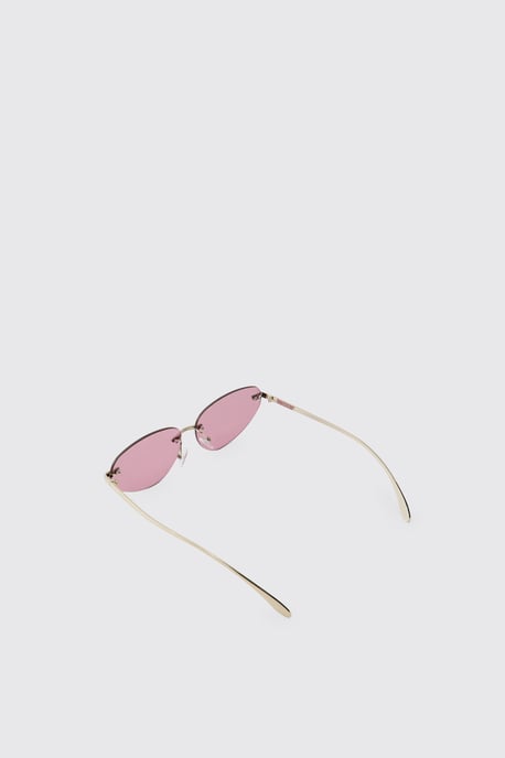 Rimless Pink Tinted Oval Sunglasses - Image 3