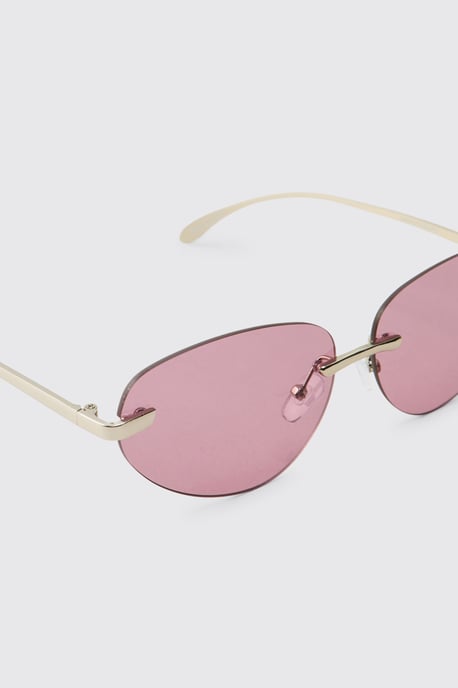 Rimless Pink Tinted Oval Sunglasses - Image 4