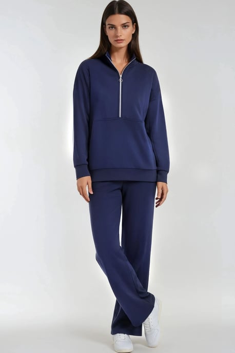Modal Touch Tvådelad Set med Bred Ben och Dragkedja i Kragen - Image 4