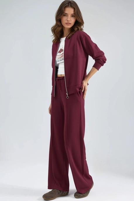 Modal Touch Zippered Sweatshirt & Ribbed Pants Co-ord Set - Image 2