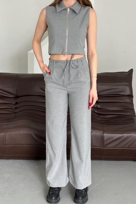 Mouwloze Vest met Rits & Wijde Pantalon Twee-Delige Set - Image 3
