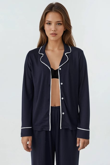 Avslappnad passform långärmad pyjamas set med extra mjuk känsla och skjortkrage - Image 4