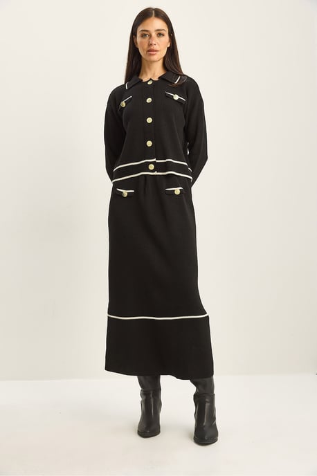 Geribbelde Brei Midi Tweedelige Set met Knoopsluiting - Image 2