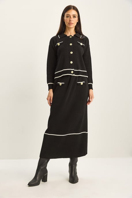 Geribbelde Brei Midi Tweedelige Set met Knoopsluiting - Image 3