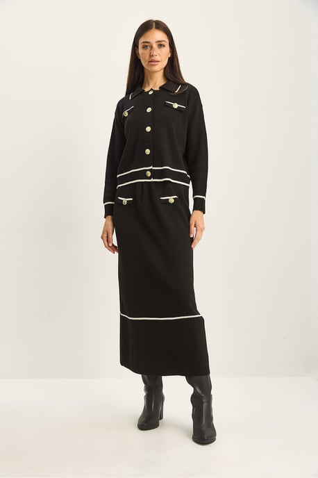 Geribbelde Brei Midi Tweedelige Set met Knoopsluiting - Image 4