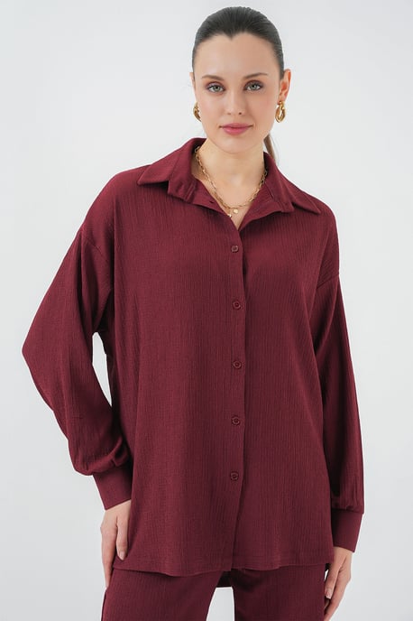 Textured Long Sleeve Knit Shirt & Pants Knitted Co-ord Set - Image 2