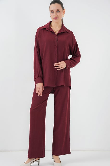 Textured Long Sleeve Knit Shirt & Pants Knitted Co-ord Set - Image 3
