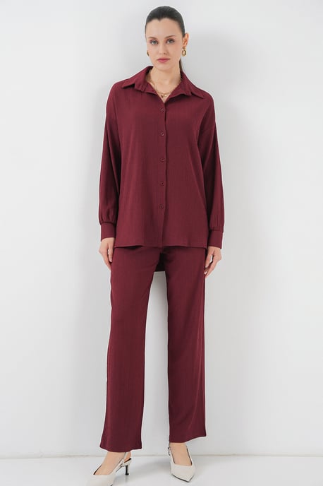 Textured Long Sleeve Knit Shirt & Pants Knitted Co-ord Set - Image 4