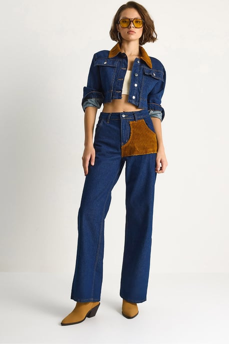 Högmidjade denim-set med skjortkrage - Image 1