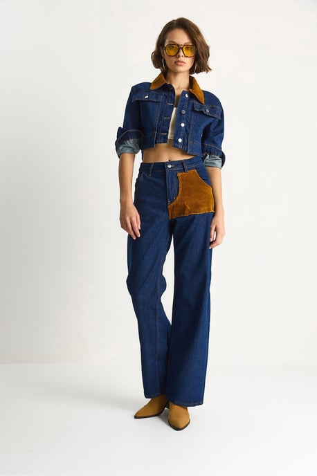Högmidjade denim-set med skjortkrage - Image 2