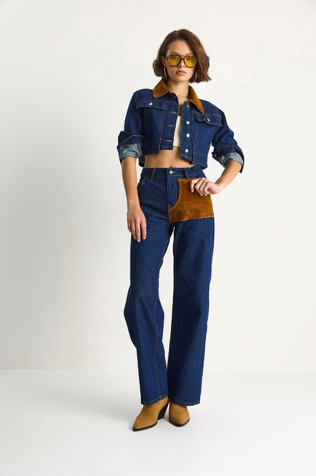 Högmidjade denim-set med skjortkrage - Image 3