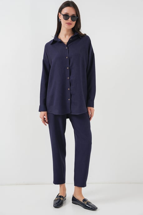 Linnenmix Lange Mouwen Shirt en Broek Set - Image 1