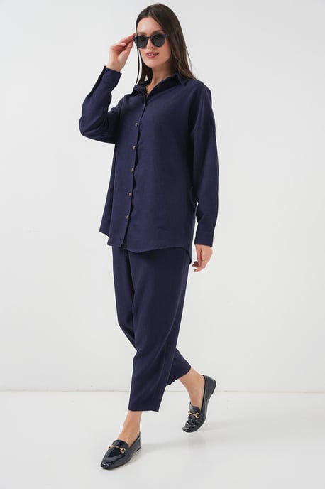 Linnenmix Lange Mouwen Shirt en Broek Set - Image 3