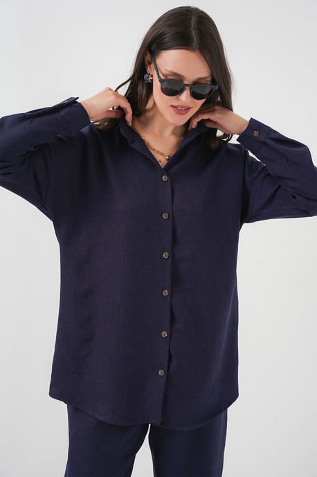 Linnenmix Lange Mouwen Shirt en Broek Set - Image 4