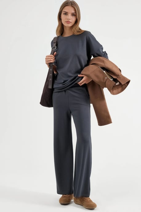 Modal Touch Pullover met Ronde Hals en Wijde Broek Twee-Delige Set - Image 4